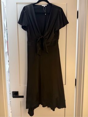 Black Tie-Front Midi Dress